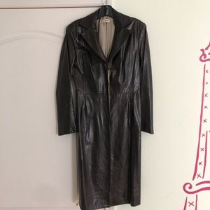 Elizabeth Steve Womens Leather Trench Coat